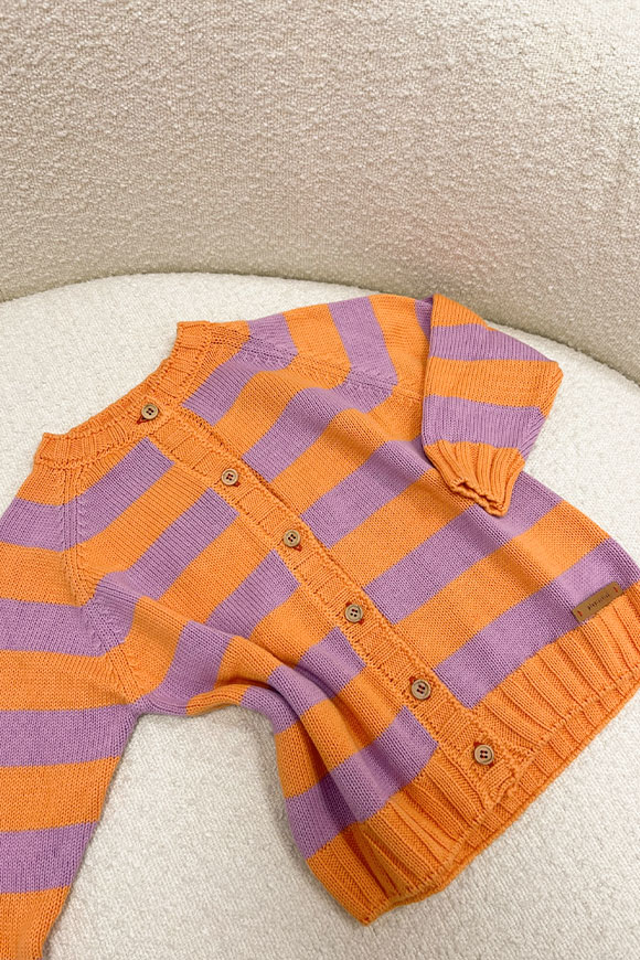 Piupiuchick - Cardigan lavorato a maglia lilla e arancione