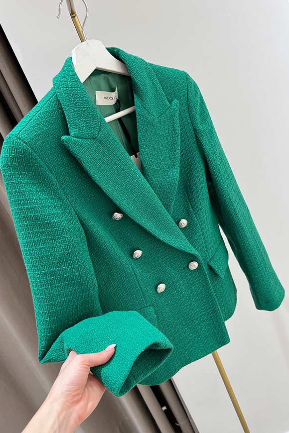 Vicolo - Grass green "Balmain" tweed jacket with silver buttons