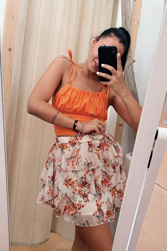 Vicolo - White ruffle skirt with orange flowers