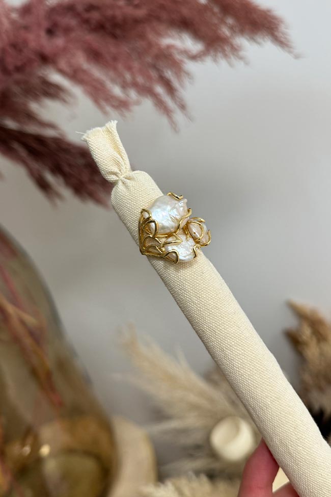 Calibro Shop - Anello oro a gabbia con tre perle