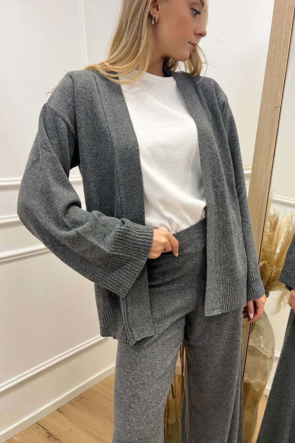 Kontatto - Cardigan kimono grigio mélange con fusciacca