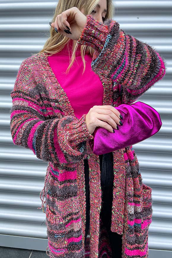 Akep - Maxi cardigan multicolor con filati lurex misto lana