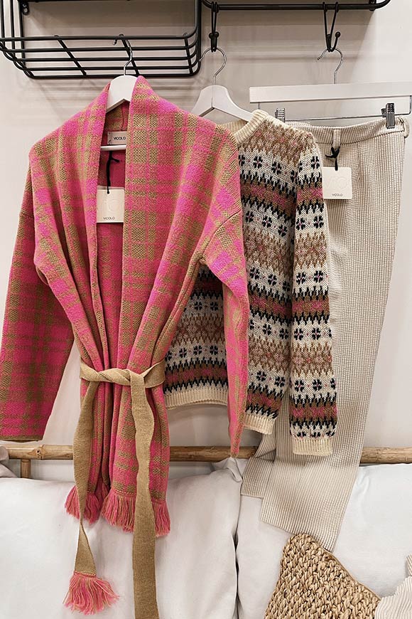 Vicolo - Alanui pink and beige checked cardigan