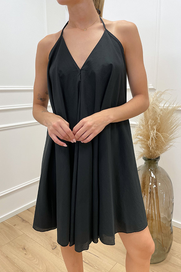 Haveone - Vestito nero a fazzoletto in cotone