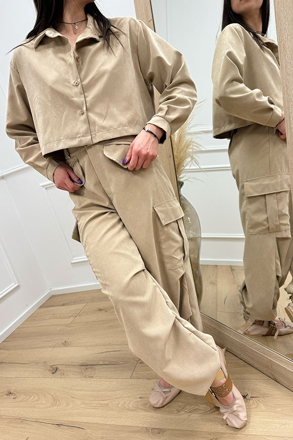Haveone - Pantalone cargo beige soft touch