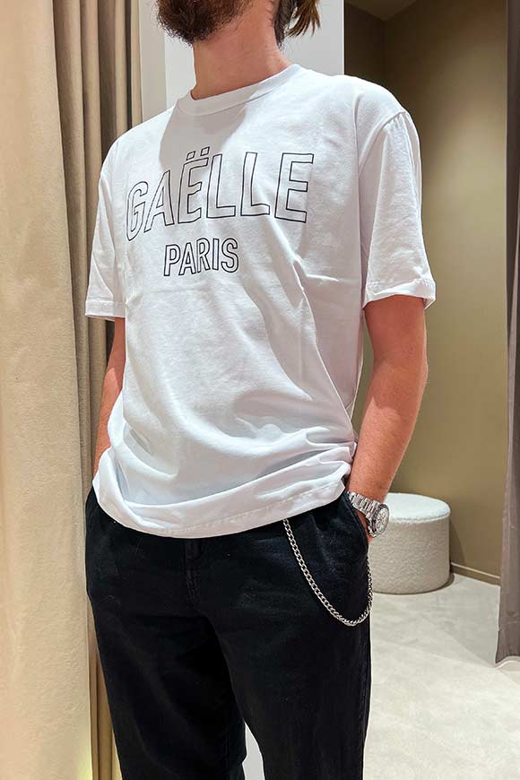 Gaelle - White t shirt with black central logo print