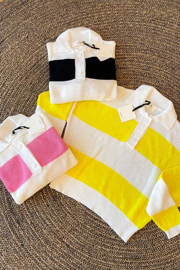Vicolo - Yellow and white striped polo shirt