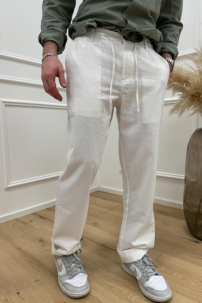 Anerkjendt - Pantaloni bianchi straight fit misto lino e cotone