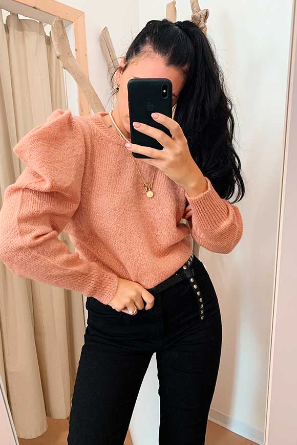 Vicolo - Pink sweater with puff sleeves