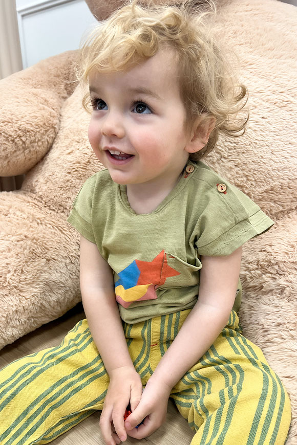 Piupiuchick - Tshirt baby khaki con stampa multicolor