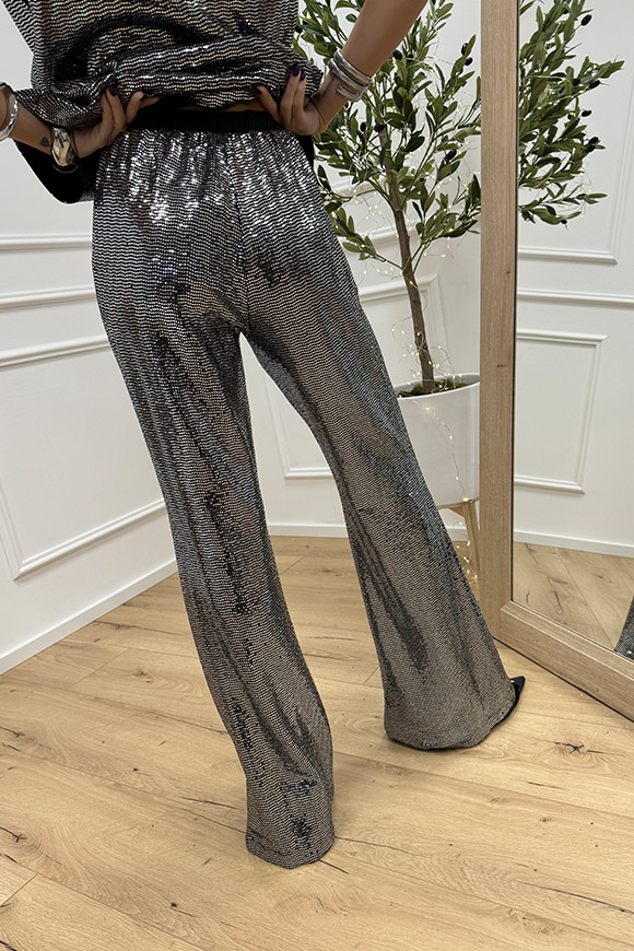 Haveone - Pantaloni neri con specchietti argento a zampa