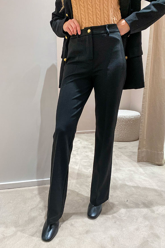 Vicolo - Black jersey trousers with golden button
