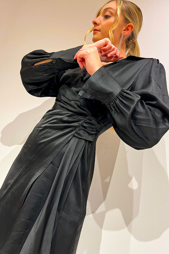 Vicolo - Black satin wrap dress with sash