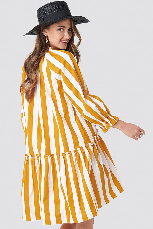 NA-KD - Dress wide striped shirt white and mustard