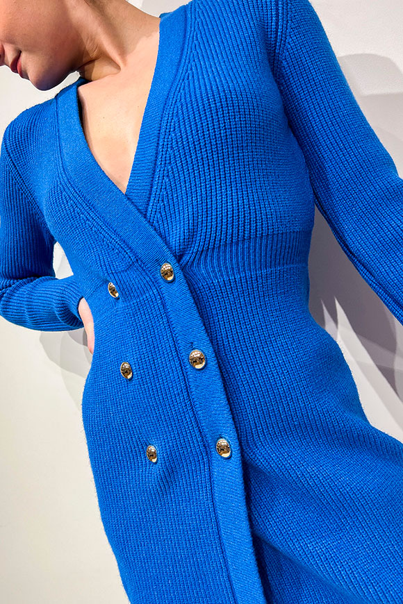 Dixie - Blue ribbed dress with golden buttons