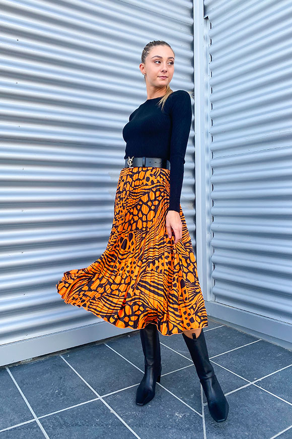 Vicolo - Spotted orange and black pleated skirt