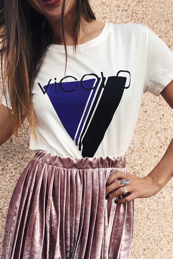 Vicolo - T shirt bianca con logo viola e nero
