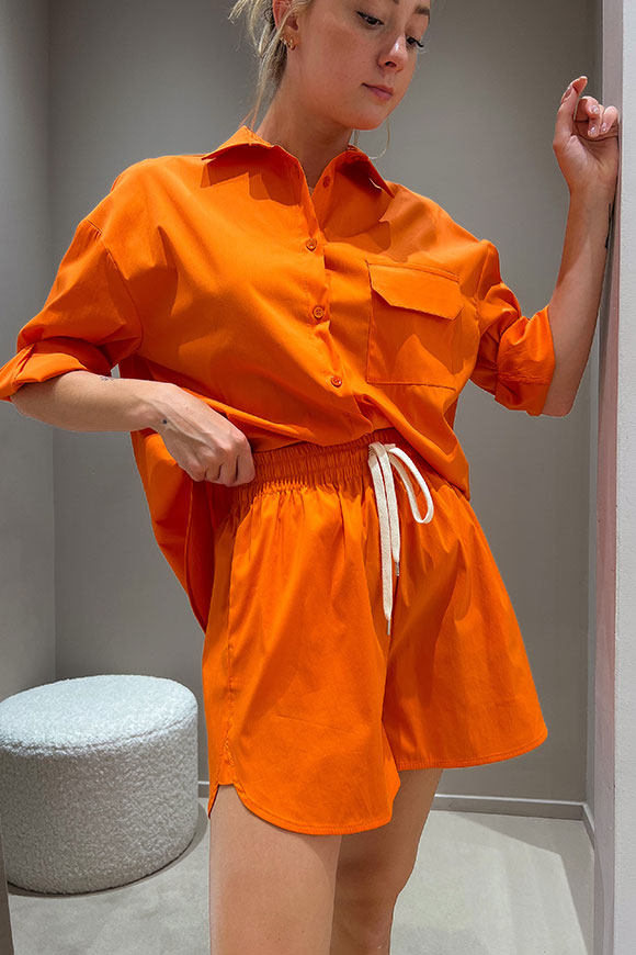 Vicolo - Camicia over arancio in cotone con taschino