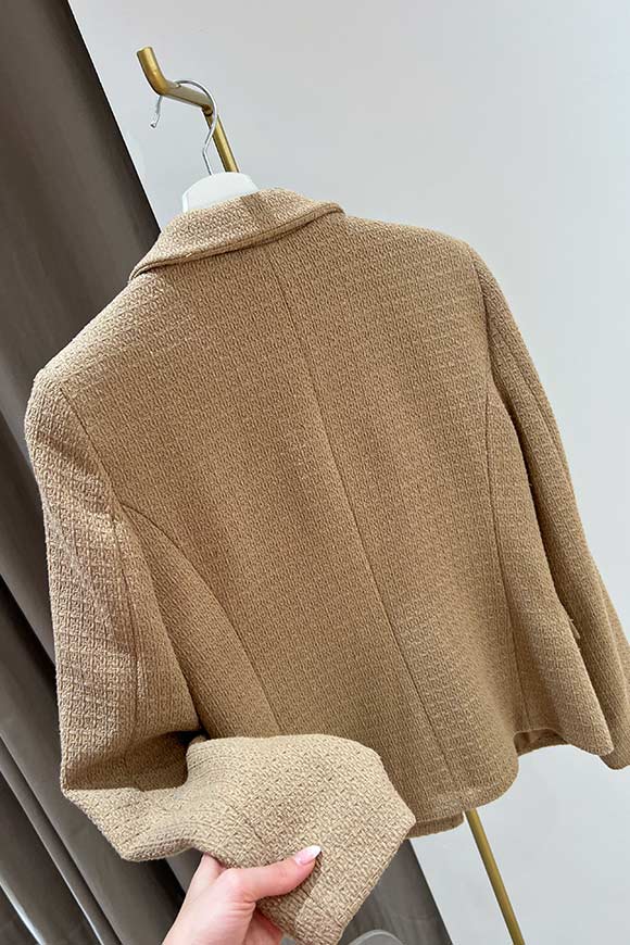 Vicolo - Camel "Balmain" tweed jacket with silver buttons