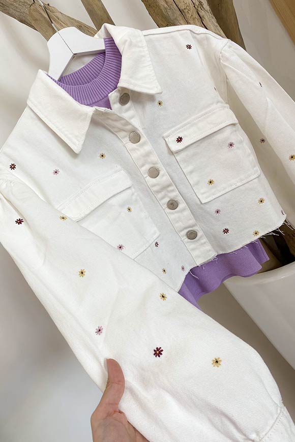 Glamorous - White denim crop jacket with flowers