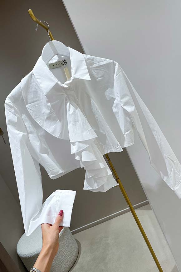 Haveone - Camicia bianca crop con rouches