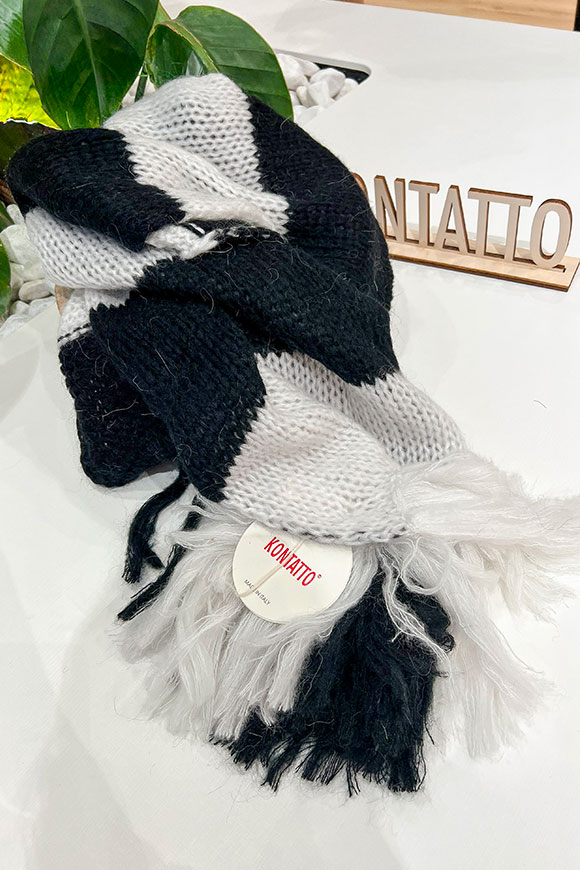 Kontatto - Black and milk striped wool blend scarf