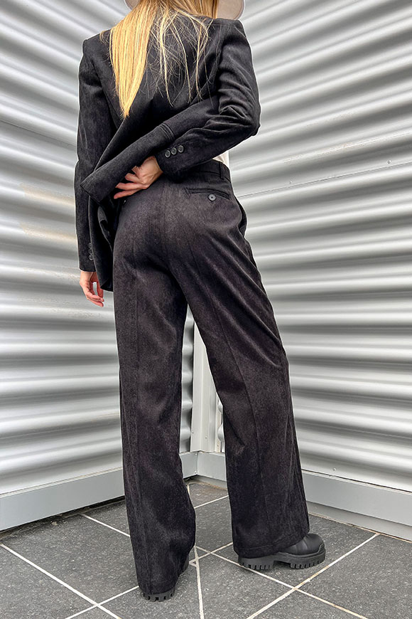 Vicolo - Wide fit black palazzo trousers in striped velvet