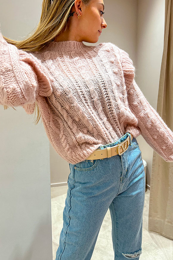 Kontatto - Pink sweater with peanuts and ruffles
