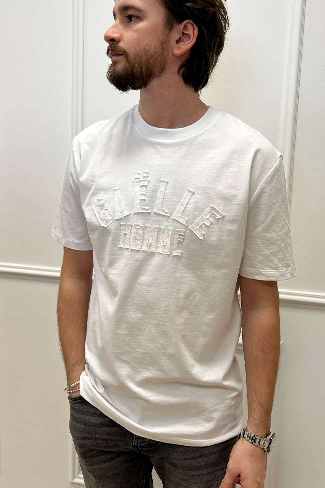 Gaelle - T shirt bianca con logo ricamato in tono