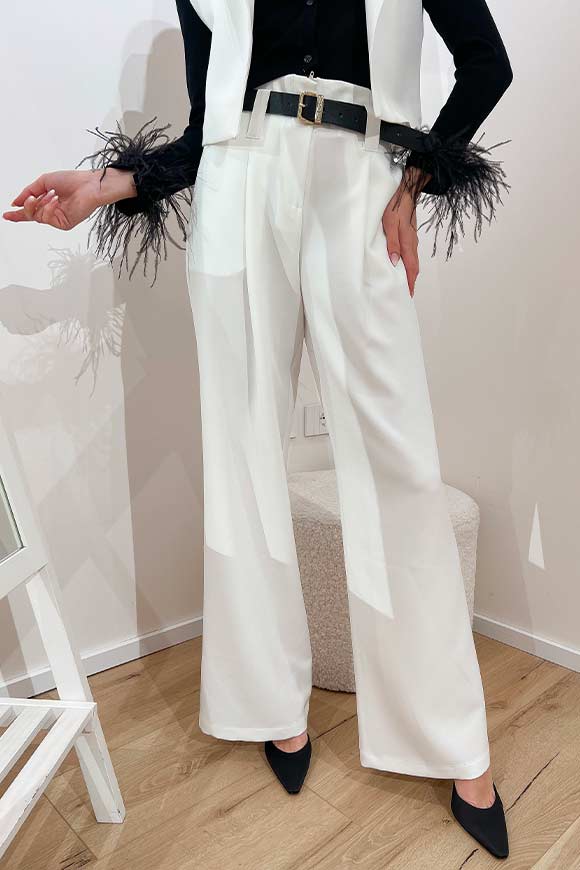 Tensione In - White palazzo trousers with pleats