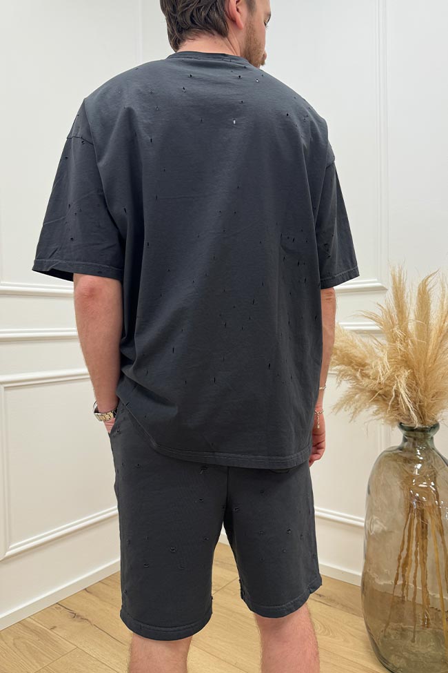Berna - T shirt oversize piombo con rotture