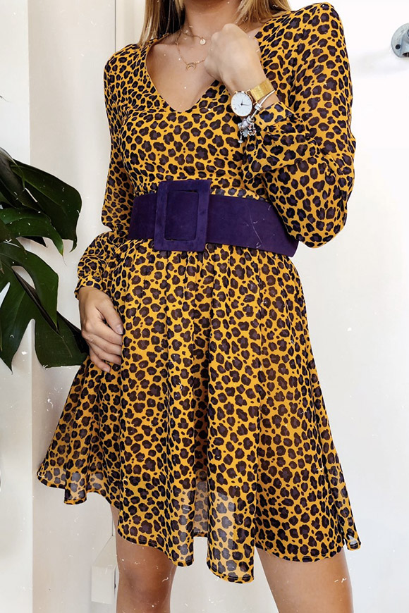 Vicolo - Vestito leopardato giallo e viola