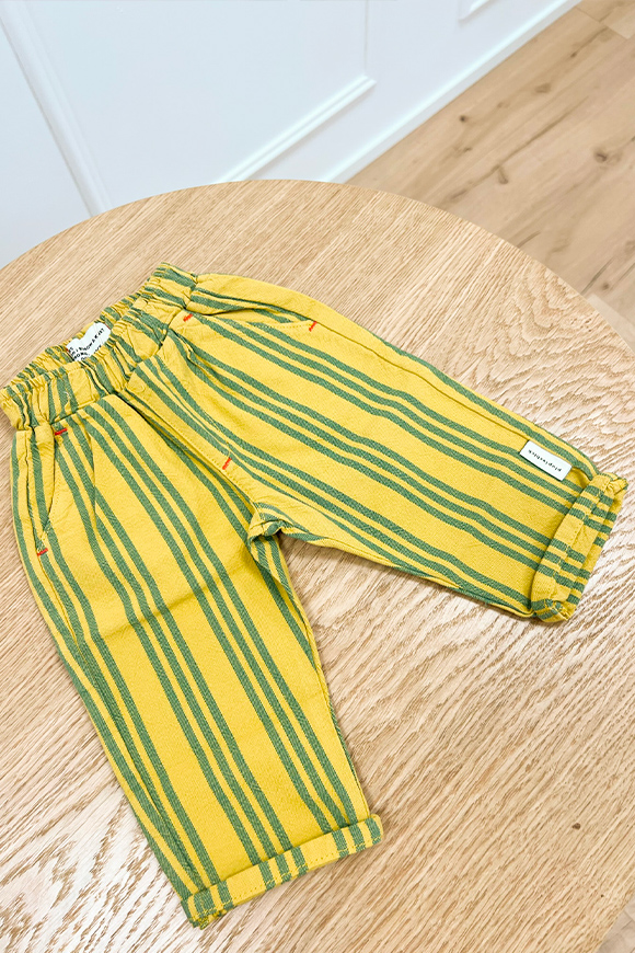 Piupiuchick - Pantaloni baby khaki con strisce verdi