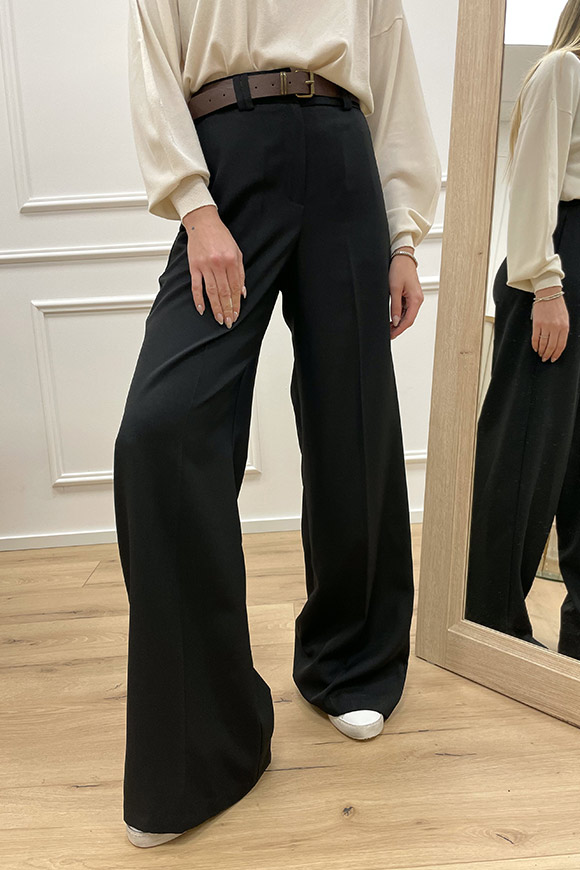 Haveone - Pantaloni neri dritto con elastico sul retro