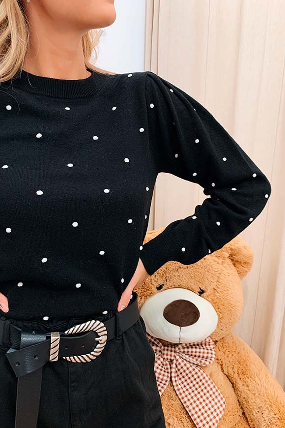Kontatto - Black sweater with white polka dots