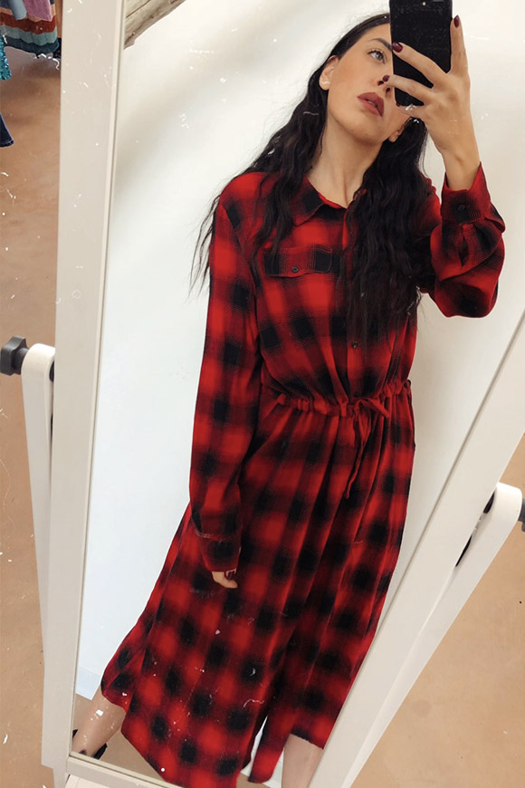 Vicolo - Long red and black checked dress