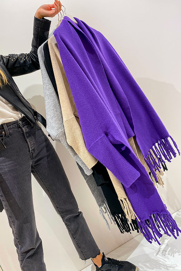 Vicolo - Purple shawl cardigan with fringes