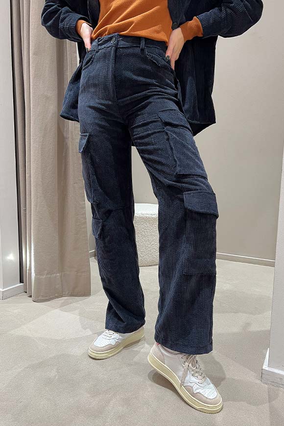 Vicolo - Pantaloni cargo neri in velluto