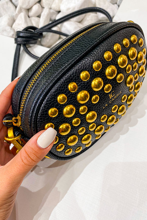 La Carrie - Black mini oval bag with gold studs