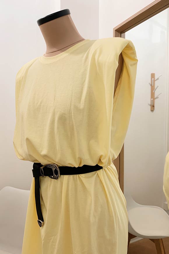 Vicolo - Vestito in cotone giallo pastello con spalline imbottite