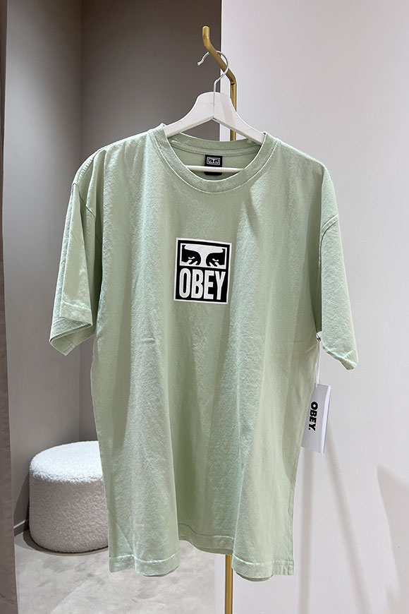 Obey - T shirt menta con stampa logo sul davanti