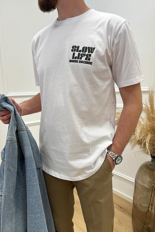 Berna - T shirt bianca stampa "Slow Life"