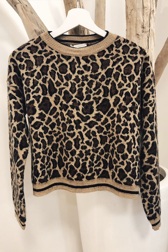 Vicolo - Short leopard crew neck sweater
