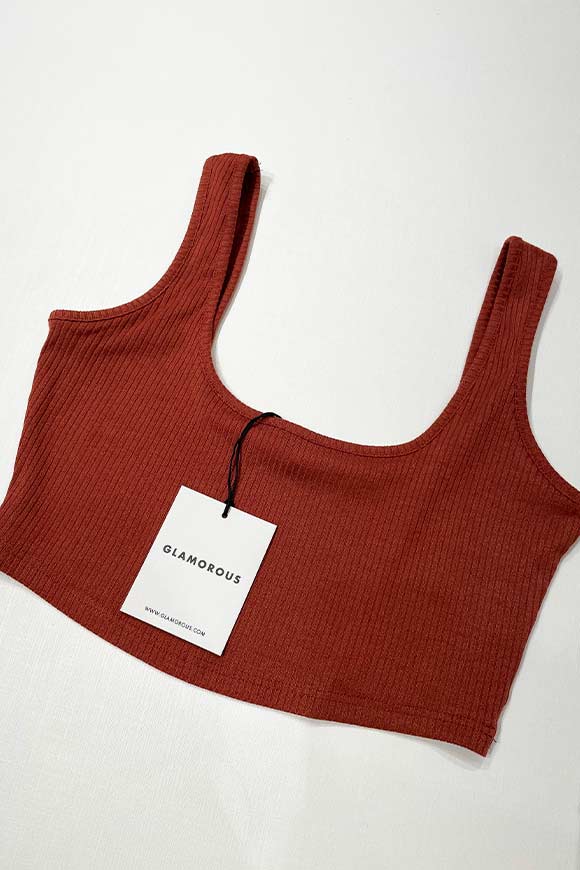 Glamorous - Rust ribbed crop top with wide shoulder strap