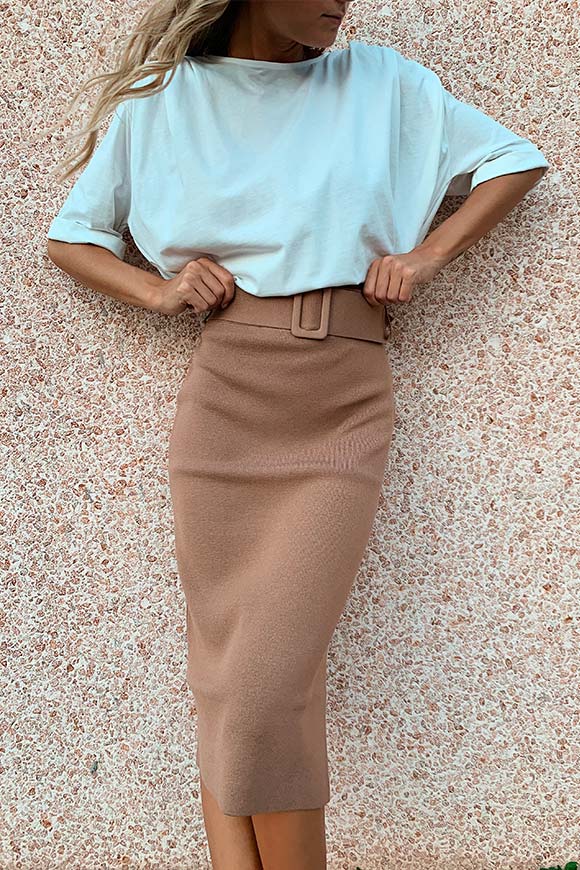 Kontatto - Longuette skirt in cinnamon knit
