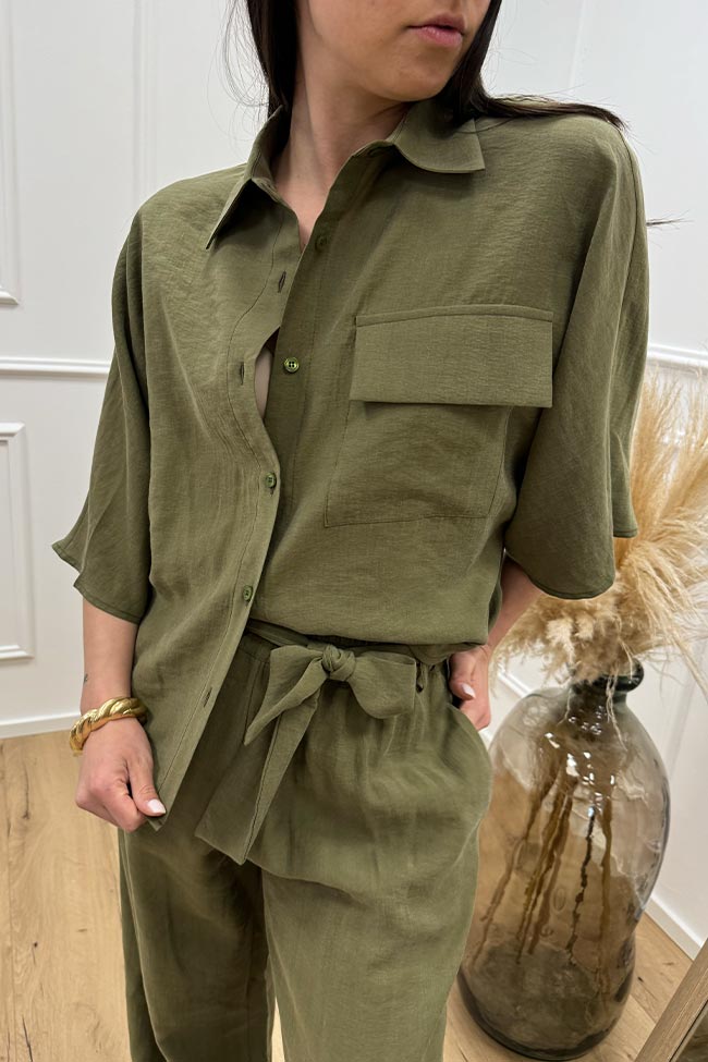Haveone - Camicia kimono militare con tasca