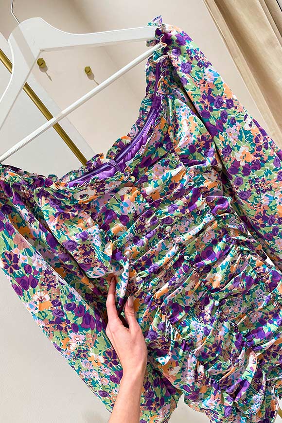 Glamorous - Purple floral patterned dress, green balloon sleeve
