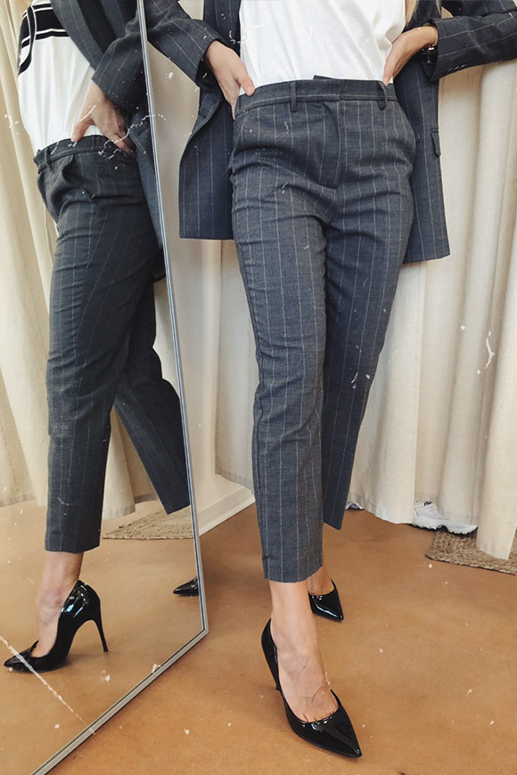 Vicolo - Gray pinstripe trousers with elastic
