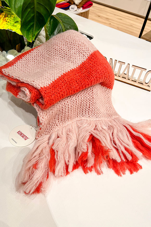 Kontatto - Rust, pink striped wool blend scarf