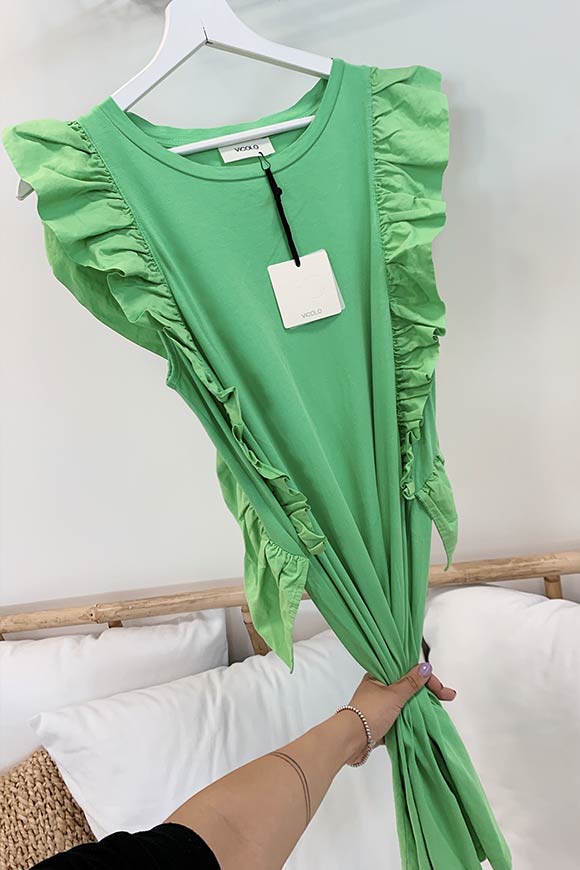 Vicolo - Vestito verde mela in cotone con rouches